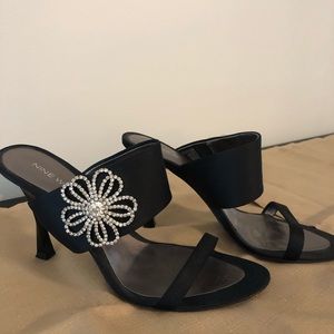 Black Satin Rhinestone Detail Dressy Heel